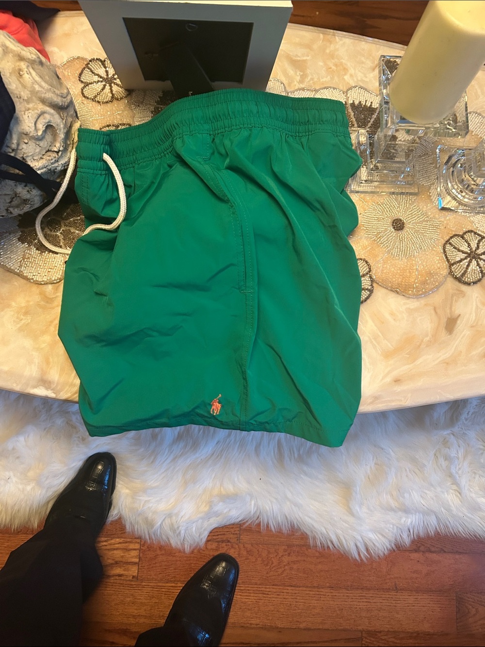 Ralph Lauren Green Athletic Swim Shorts with Contrast Drawstring